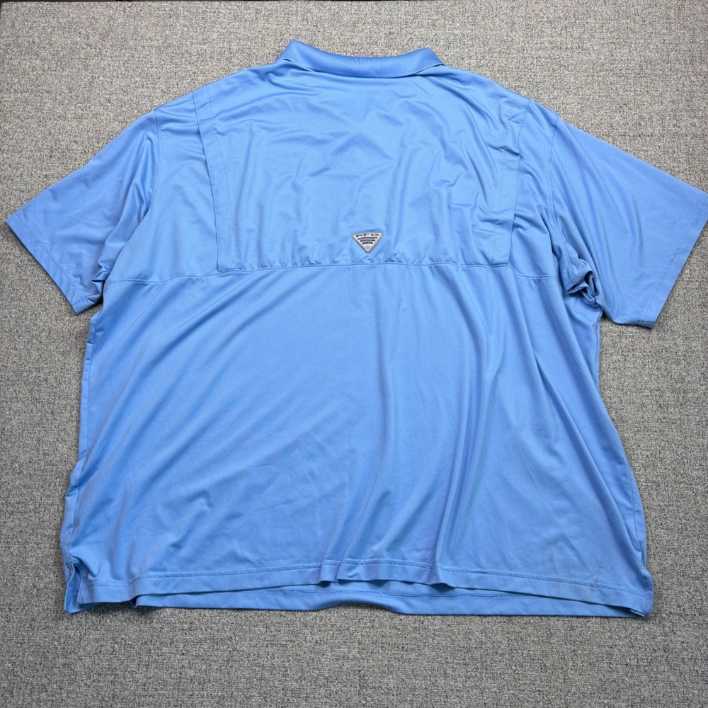 Columbia PFG Mens 5X Blue Short Sleeve Performance Fishing Polo Shirt Ventilated - Picture 5 of 8
